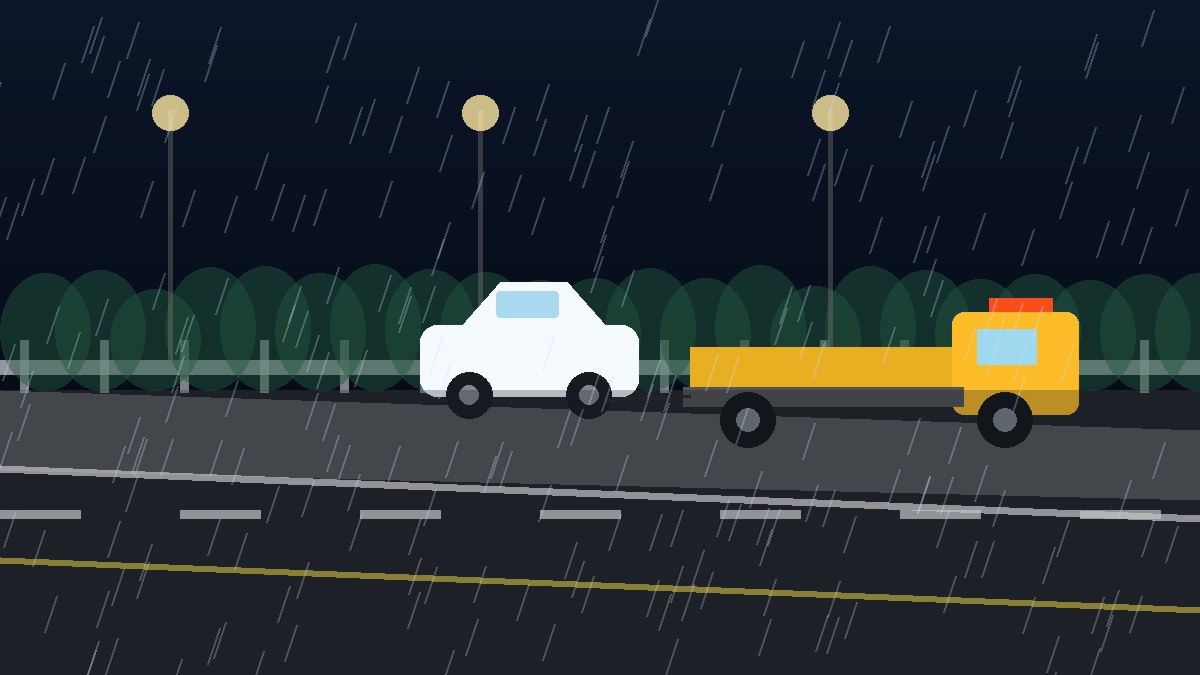 平凉暴雨夜拖车救援现场图